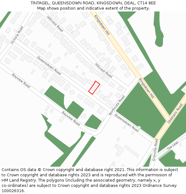 TINTAGEL, QUEENSDOWN ROAD, KINGSDOWN, DEAL, CT14 8EE: Location map and indicative extent of plot