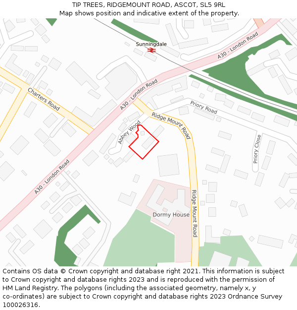 TIP TREES, RIDGEMOUNT ROAD, ASCOT, SL5 9RL: Location map and indicative extent of plot