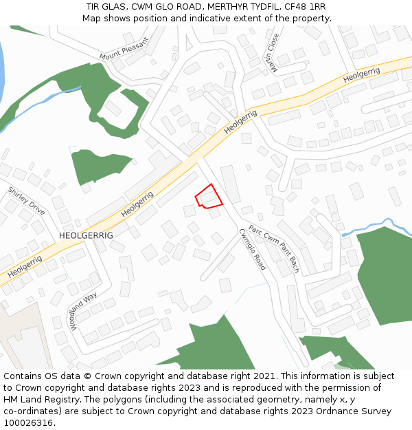 TIR GLAS, CWM GLO ROAD, MERTHYR TYDFIL, CF48 1RR: Location map and indicative extent of plot