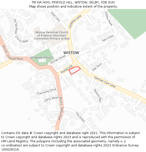 TIR NA NOG, PINFOLD HILL, WISTOW, SELBY, YO8 3UN: Location map and indicative extent of plot