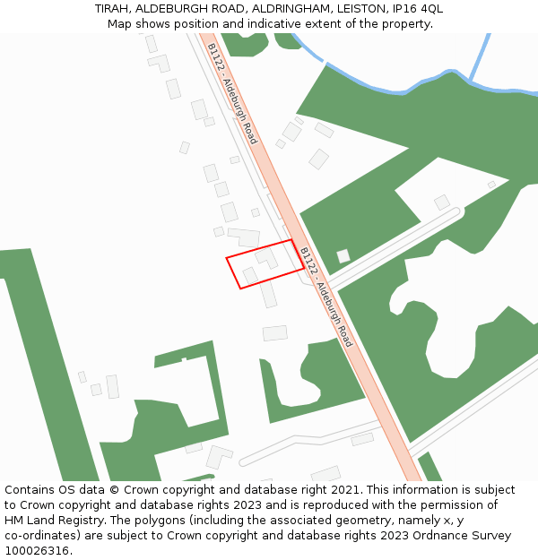 TIRAH, ALDEBURGH ROAD, ALDRINGHAM, LEISTON, IP16 4QL: Location map and indicative extent of plot