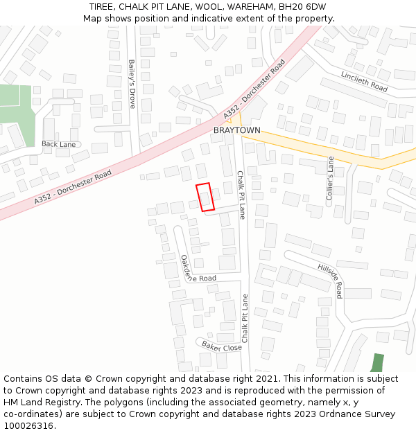 TIREE, CHALK PIT LANE, WOOL, WAREHAM, BH20 6DW: Location map and indicative extent of plot