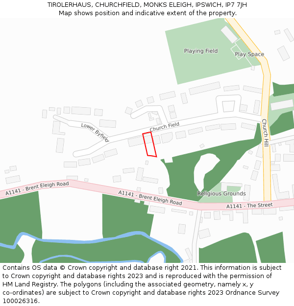 TIROLERHAUS, CHURCHFIELD, MONKS ELEIGH, IPSWICH, IP7 7JH: Location map and indicative extent of plot