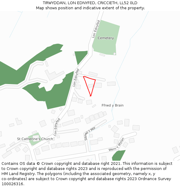 TIRWYDDAN, LON EDNYFED, CRICCIETH, LL52 0LD: Location map and indicative extent of plot