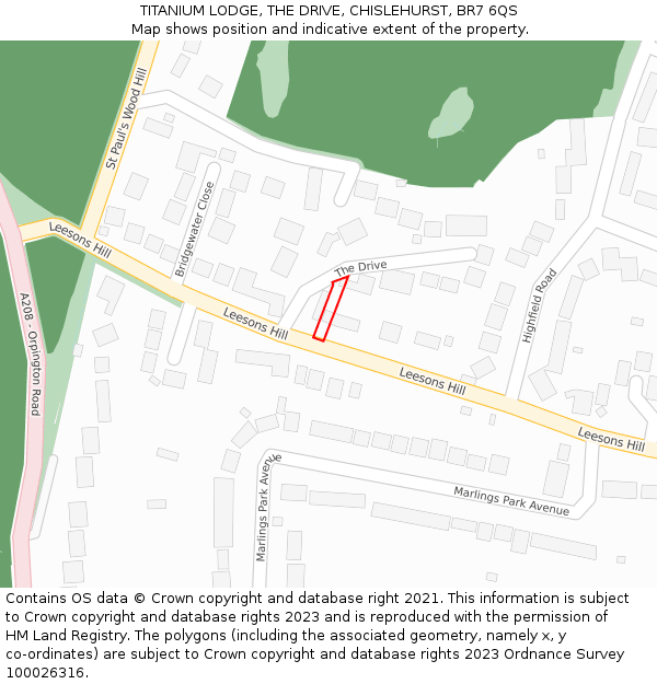 TITANIUM LODGE, THE DRIVE, CHISLEHURST, BR7 6QS: Location map and indicative extent of plot