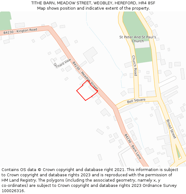 TITHE BARN, MEADOW STREET, WEOBLEY, HEREFORD, HR4 8SF: Location map and indicative extent of plot