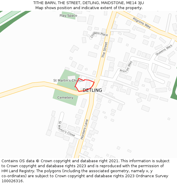 TITHE BARN, THE STREET, DETLING, MAIDSTONE, ME14 3JU: Location map and indicative extent of plot