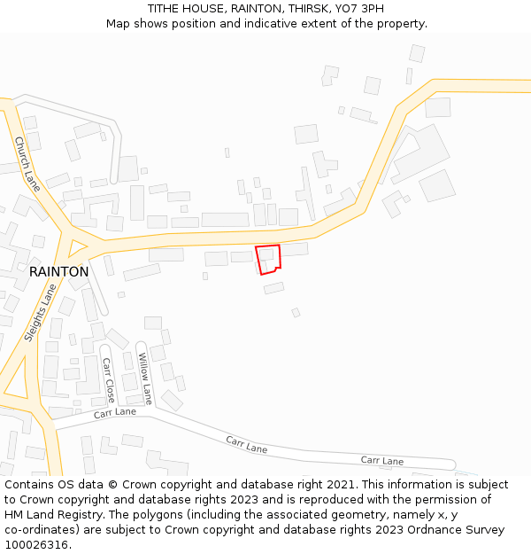 TITHE HOUSE, RAINTON, THIRSK, YO7 3PH: Location map and indicative extent of plot