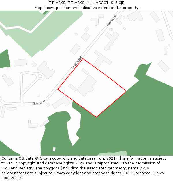 TITLARKS, TITLARKS HILL, ASCOT, SL5 0JB: Location map and indicative extent of plot