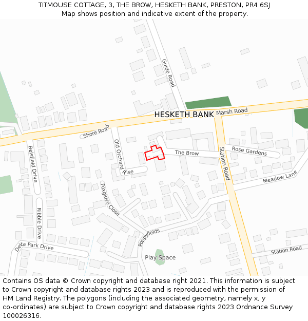 TITMOUSE COTTAGE, 3, THE BROW, HESKETH BANK, PRESTON, PR4 6SJ: Location map and indicative extent of plot