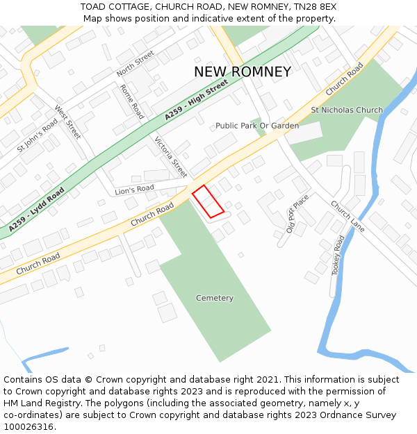 TOAD COTTAGE, CHURCH ROAD, NEW ROMNEY, TN28 8EX: Location map and indicative extent of plot