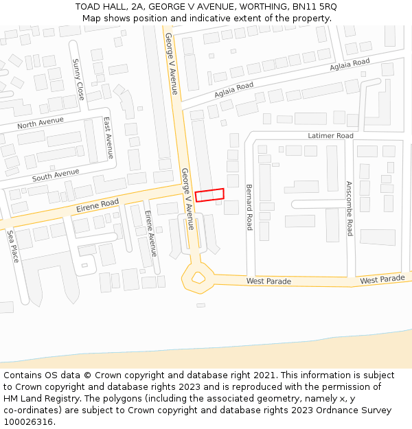 TOAD HALL, 2A, GEORGE V AVENUE, WORTHING, BN11 5RQ: Location map and indicative extent of plot