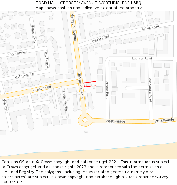 TOAD HALL, GEORGE V AVENUE, WORTHING, BN11 5RQ: Location map and indicative extent of plot