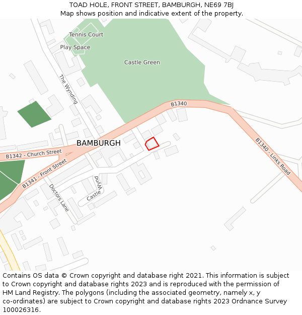 TOAD HOLE, FRONT STREET, BAMBURGH, NE69 7BJ: Location map and indicative extent of plot