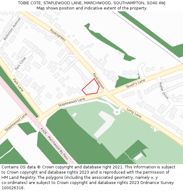 TOBIE COTE, STAPLEWOOD LANE, MARCHWOOD, SOUTHAMPTON, SO40 4WJ: Location map and indicative extent of plot