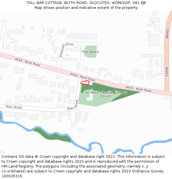 TOLL BAR COTTAGE, BLYTH ROAD, OLDCOTES, WORKSOP, S81 8JE: Location map and indicative extent of plot