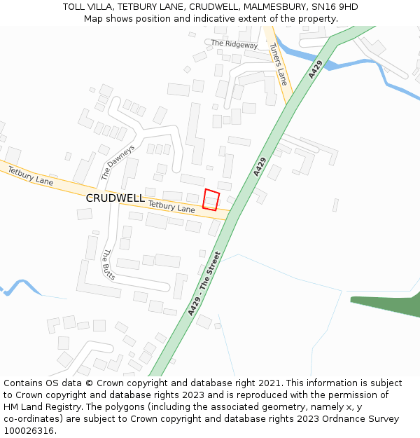 TOLL VILLA, TETBURY LANE, CRUDWELL, MALMESBURY, SN16 9HD: Location map and indicative extent of plot