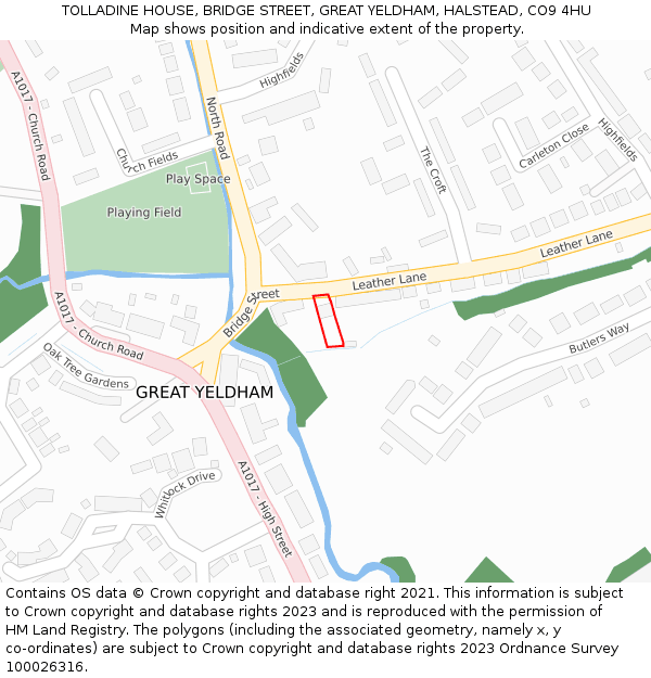 TOLLADINE HOUSE, BRIDGE STREET, GREAT YELDHAM, HALSTEAD, CO9 4HU: Location map and indicative extent of plot