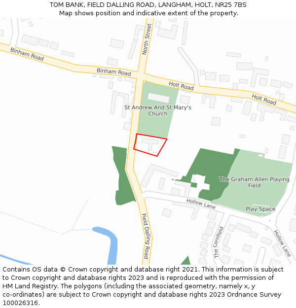 TOM BANK, FIELD DALLING ROAD, LANGHAM, HOLT, NR25 7BS: Location map and indicative extent of plot