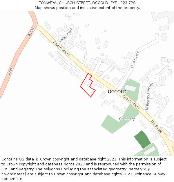 TONWEYA, CHURCH STREET, OCCOLD, EYE, IP23 7PS: Location map and indicative extent of plot