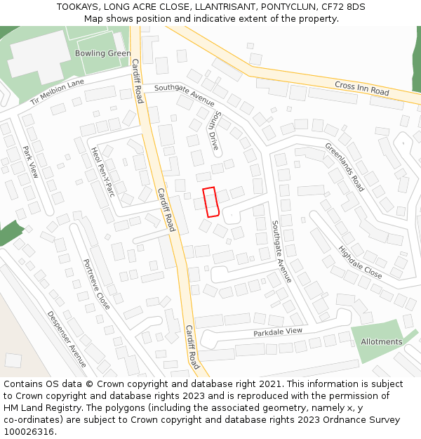 TOOKAYS, LONG ACRE CLOSE, LLANTRISANT, PONTYCLUN, CF72 8DS: Location map and indicative extent of plot