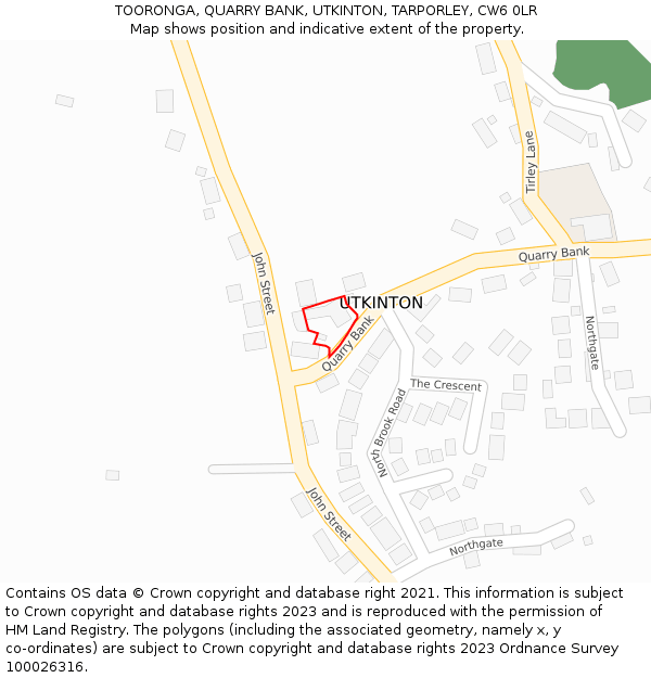 TOORONGA, QUARRY BANK, UTKINTON, TARPORLEY, CW6 0LR: Location map and indicative extent of plot