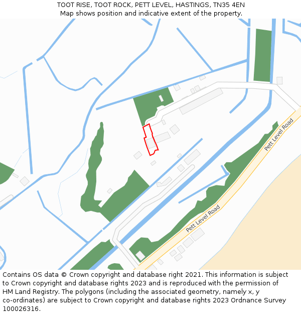 TOOT RISE, TOOT ROCK, PETT LEVEL, HASTINGS, TN35 4EN: Location map and indicative extent of plot