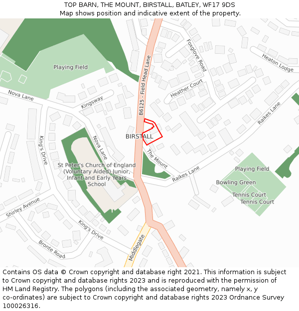 TOP BARN, THE MOUNT, BIRSTALL, BATLEY, WF17 9DS: Location map and indicative extent of plot