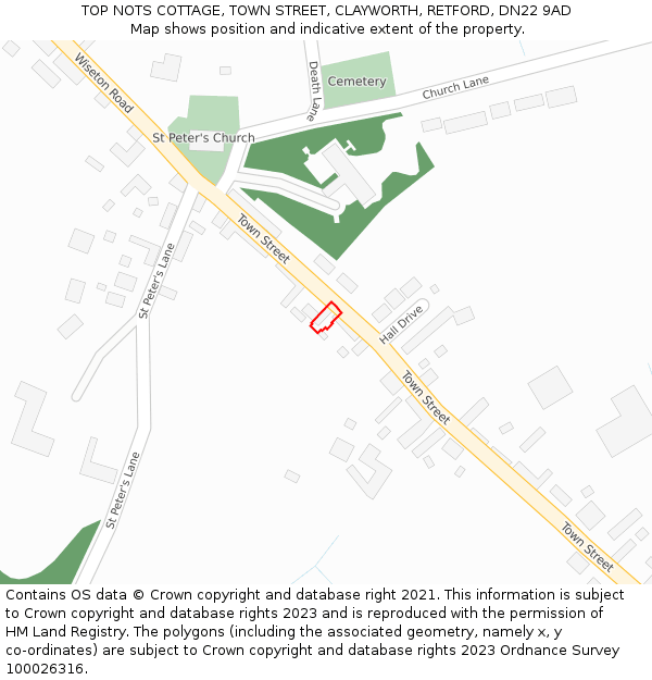 TOP NOTS COTTAGE, TOWN STREET, CLAYWORTH, RETFORD, DN22 9AD: Location map and indicative extent of plot