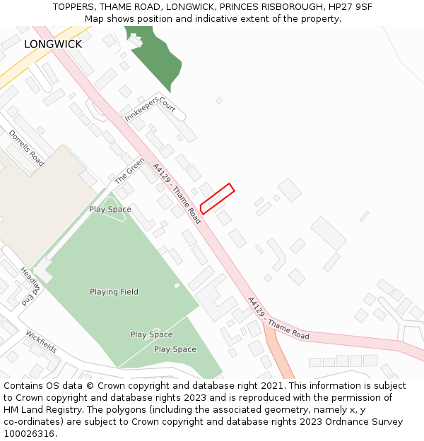 TOPPERS, THAME ROAD, LONGWICK, PRINCES RISBOROUGH, HP27 9SF: Location map and indicative extent of plot