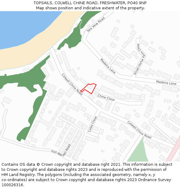 TOPSAILS, COLWELL CHINE ROAD, FRESHWATER, PO40 9NP: Location map and indicative extent of plot