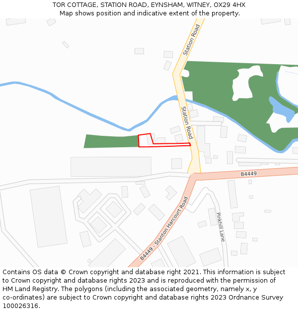 TOR COTTAGE, STATION ROAD, EYNSHAM, WITNEY, OX29 4HX: Location map and indicative extent of plot