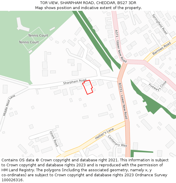 TOR VIEW, SHARPHAM ROAD, CHEDDAR, BS27 3DR: Location map and indicative extent of plot