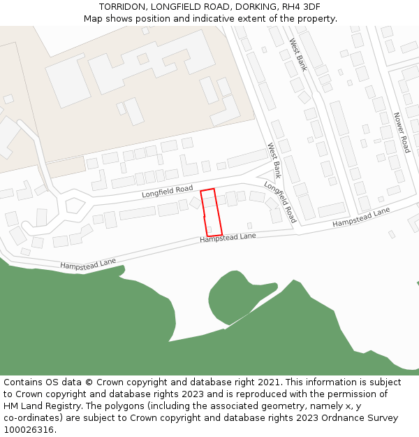 TORRIDON, LONGFIELD ROAD, DORKING, RH4 3DF: Location map and indicative extent of plot