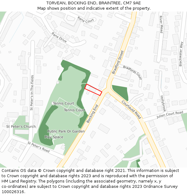 TORVEAN, BOCKING END, BRAINTREE, CM7 9AE: Location map and indicative extent of plot