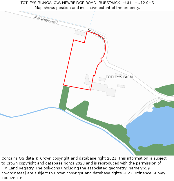 TOTLEYS BUNGALOW, NEWBRIDGE ROAD, BURSTWICK, HULL, HU12 9HS: Location map and indicative extent of plot