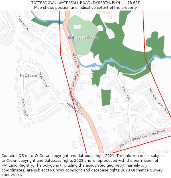 TOTTERDOWN, WATERFALL ROAD, DYSERTH, RHYL, LL18 6ET: Location map and indicative extent of plot