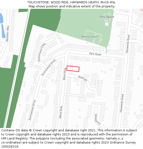 TOUCHSTONE, WOOD RIDE, HAYWARDS HEATH, RH16 4NL: Location map and indicative extent of plot