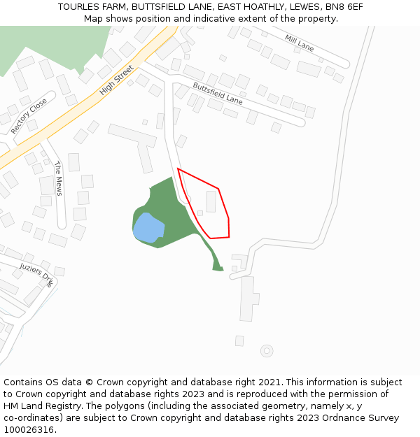 TOURLES FARM, BUTTSFIELD LANE, EAST HOATHLY, LEWES, BN8 6EF: Location map and indicative extent of plot