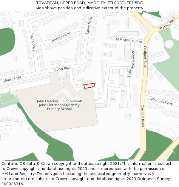 TOVADEAN, UPPER ROAD, MADELEY, TELFORD, TF7 5DG: Location map and indicative extent of plot