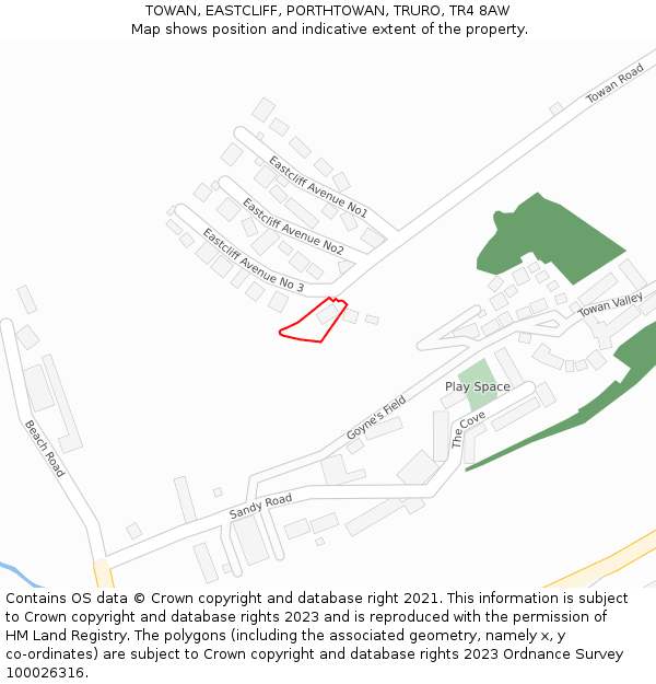 TOWAN, EASTCLIFF, PORTHTOWAN, TRURO, TR4 8AW: Location map and indicative extent of plot