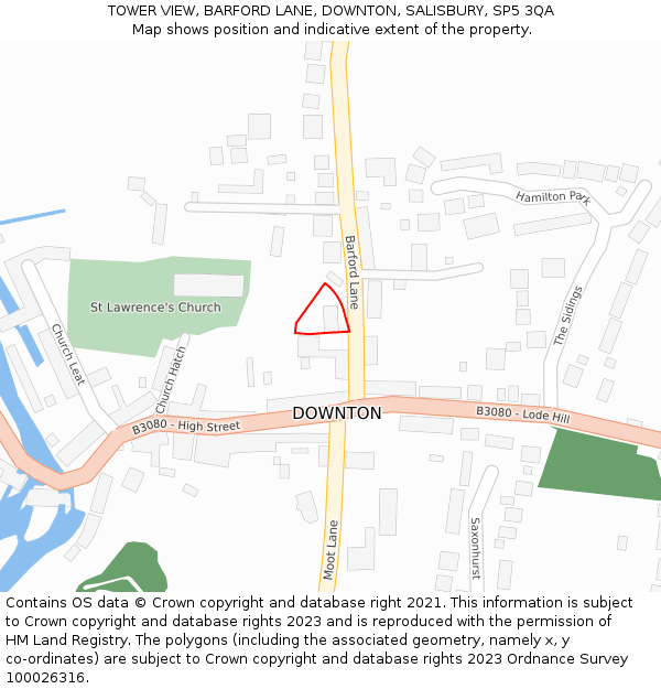 TOWER VIEW, BARFORD LANE, DOWNTON, SALISBURY, SP5 3QA: Location map and indicative extent of plot