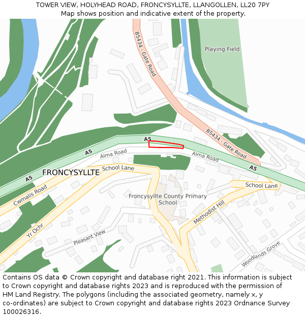 TOWER VIEW, HOLYHEAD ROAD, FRONCYSYLLTE, LLANGOLLEN, LL20 7PY: Location map and indicative extent of plot