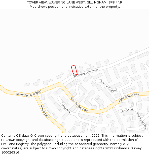 TOWER VIEW, WAVERING LANE WEST, GILLINGHAM, SP8 4NR: Location map and indicative extent of plot