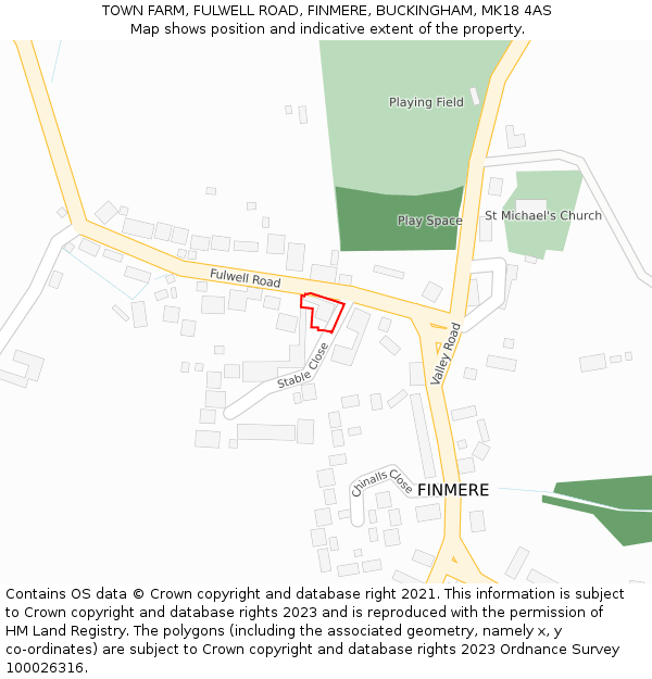 TOWN FARM, FULWELL ROAD, FINMERE, BUCKINGHAM, MK18 4AS: Location map and indicative extent of plot