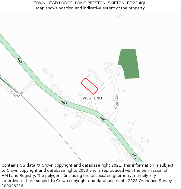 TOWN HEAD LODGE, LONG PRESTON, SKIPTON, BD23 4QH: Location map and indicative extent of plot