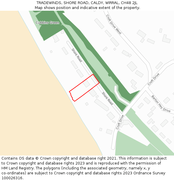 TRADEWINDS, SHORE ROAD, CALDY, WIRRAL, CH48 2JL: Location map and indicative extent of plot