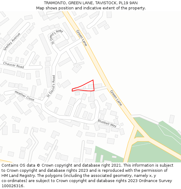 TRAMONTO, GREEN LANE, TAVISTOCK, PL19 9AN: Location map and indicative extent of plot