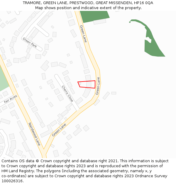 TRAMORE, GREEN LANE, PRESTWOOD, GREAT MISSENDEN, HP16 0QA: Location map and indicative extent of plot