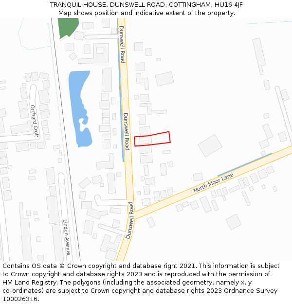 TRANQUIL HOUSE, DUNSWELL ROAD, COTTINGHAM, HU16 4JF: Location map and indicative extent of plot